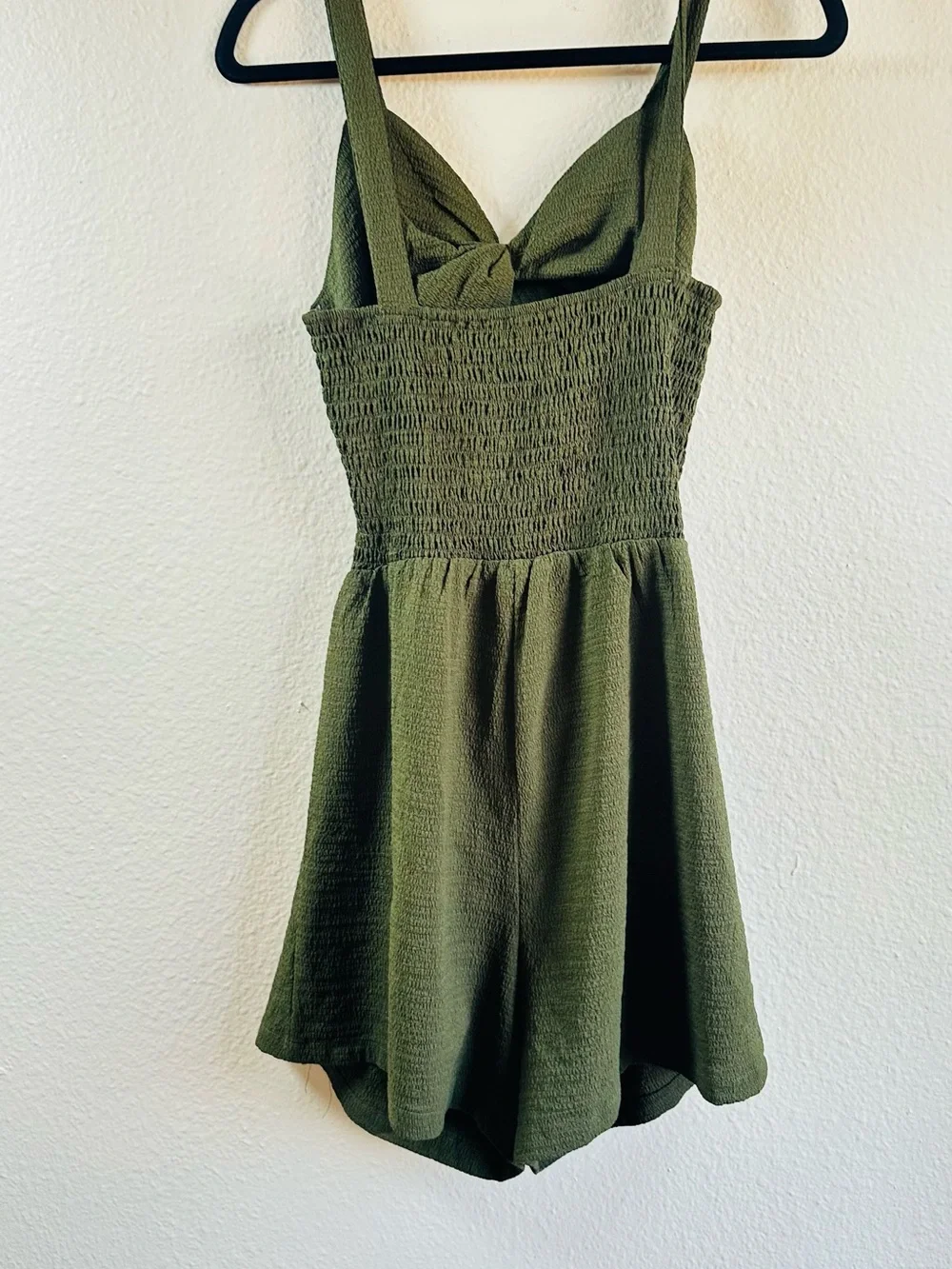 Olive Green Backless Summer Shorts Romper with Front Bow